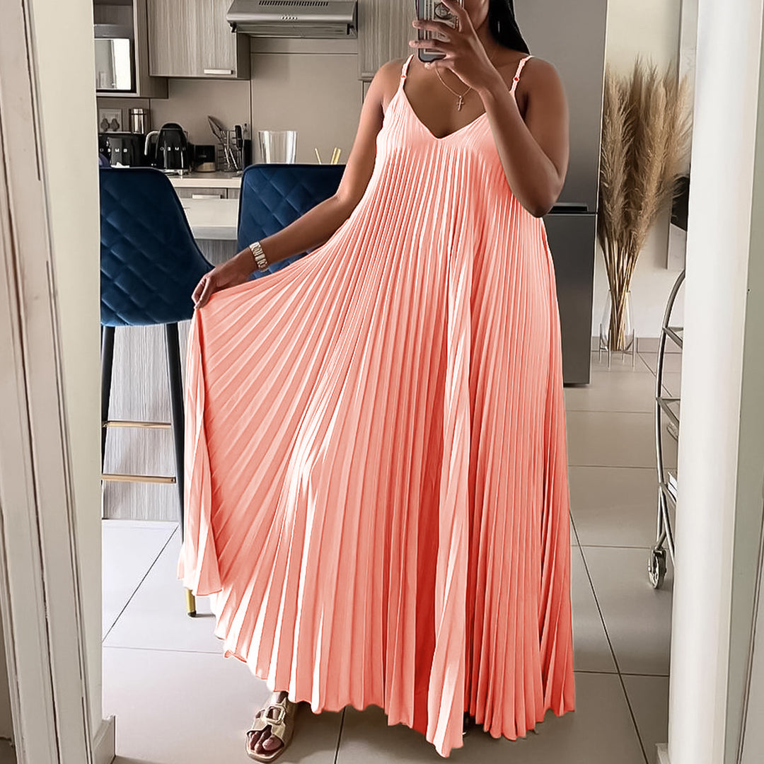 Maxi dress for women with pleated design and spaghetti straps Lune London