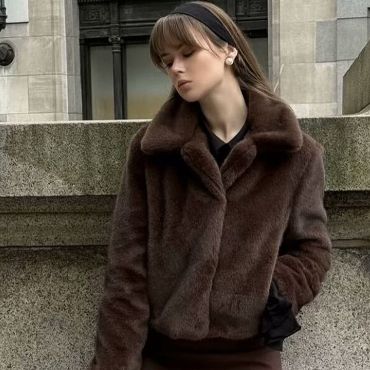 Faux fur jacket for women with elegant high collar and soft inner lining Lune London