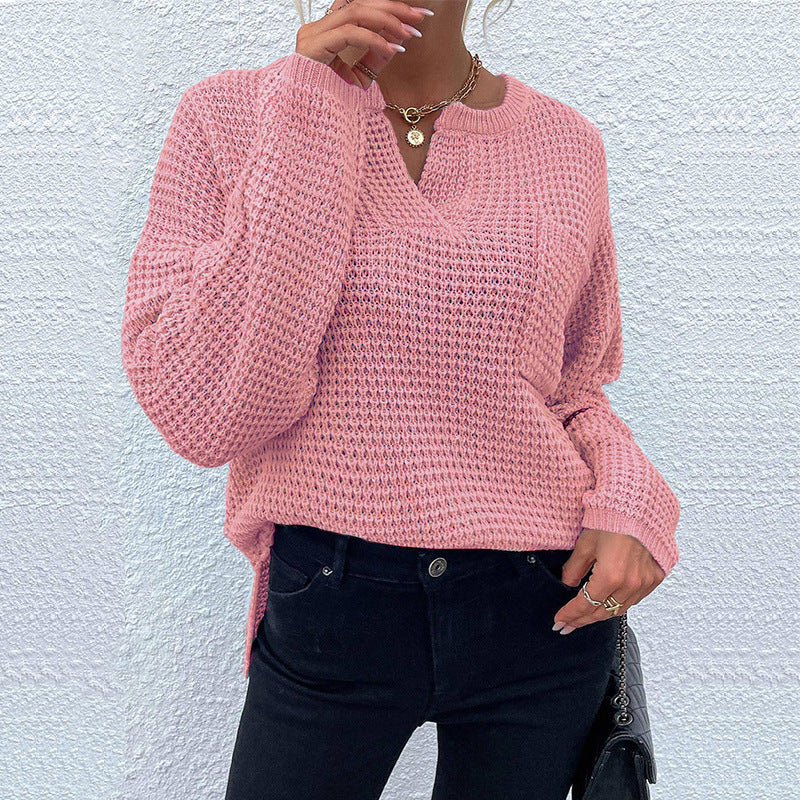 Casual knit sweater for women with V-neck and textured surface Lune London