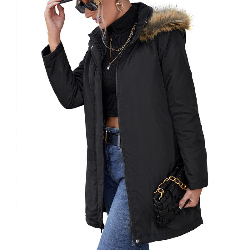 Fashion transition jacket for women with removable faux fur collar and practical zip pockets Lune London