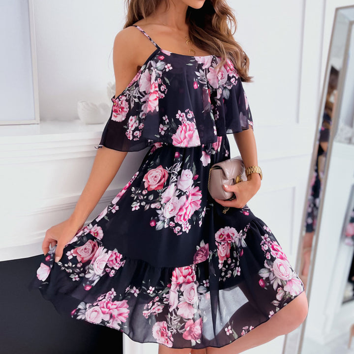 Chic Cold-Shoulder Mini Flowers Dress