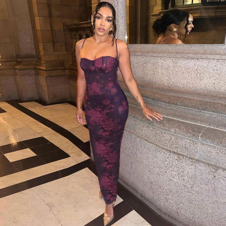 Chic Floral Printed Bodycon Maxi Dress Women