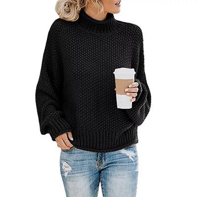 Women's Chunky Knit Pullover with Stand-Up Collar and Voluminous Sleeves Lune London