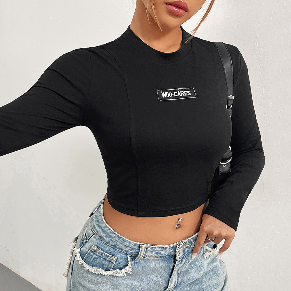Cropped long sleeve shirt for women with catchy patch Chic & Stil