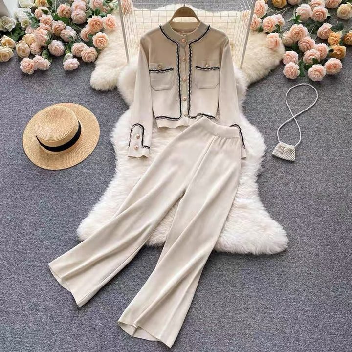 Elegant knitted loungewear set for women with beautiful button details and a wide leg Lune London
