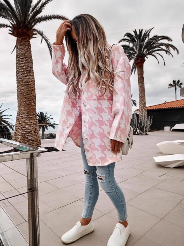Oversized shirt jacket for women in a modern houndstooth check design Lune London