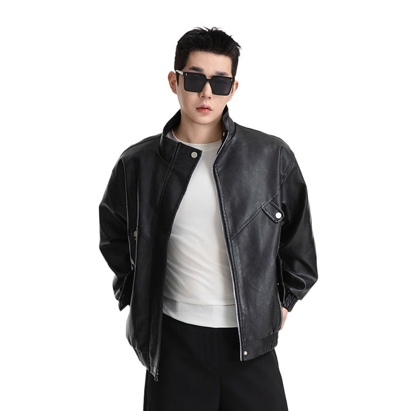 Men's faux leather jacket with a casual look featuring practical flap pockets Lune London