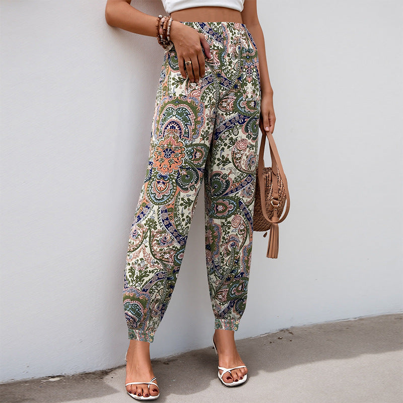 Pantalon palazzo pour femmes avec motif floral et taille élastique Chic & Stil