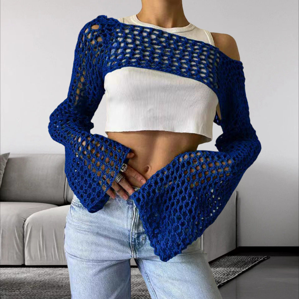 Crochet tank top for women with open stitches and wide sleeves Lune London