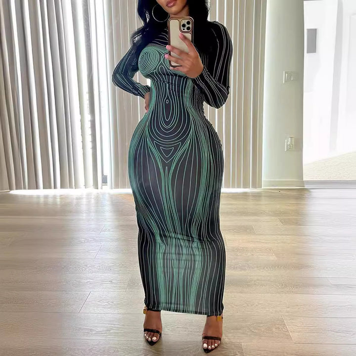 Long sleeve maxi dress for women with sculpting line structure Lune London