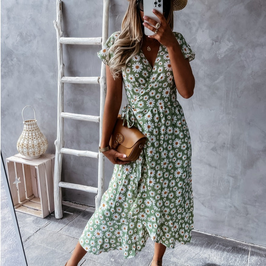 Chic and elegant floral wrap midi dress for women