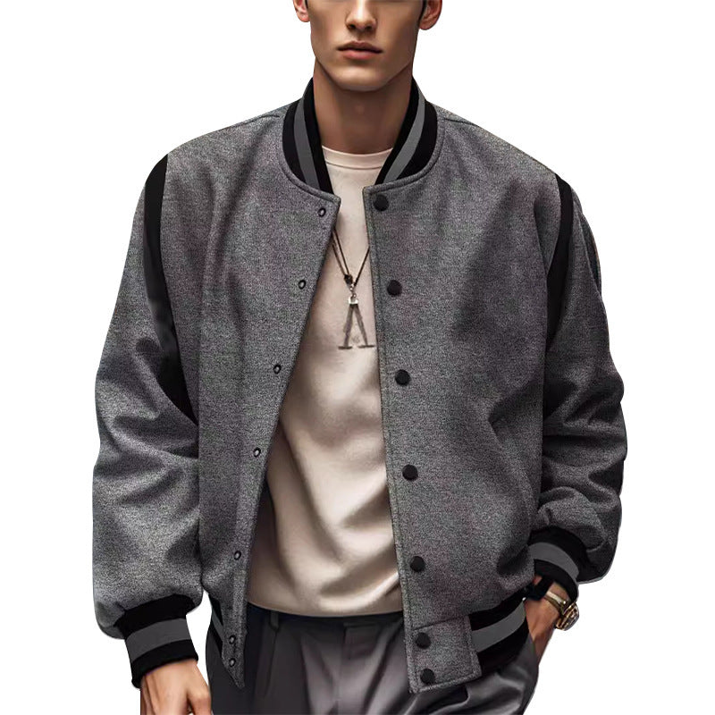 Men's Sporty College Jacket In Retro Style with Contrast Sleeves and Snap Button Closure Lune London
