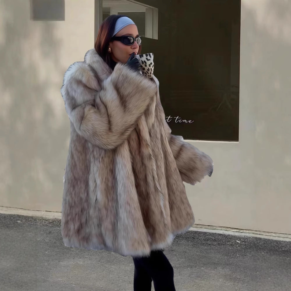 Ladies Elegant Faux Fur Coat Lune London