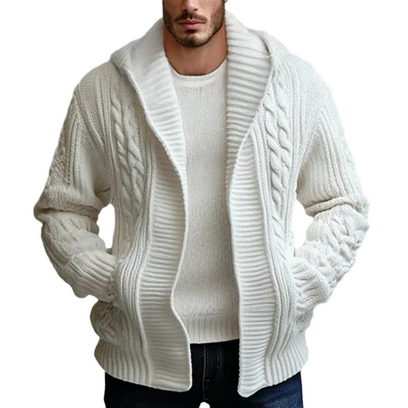 Men's knit jacket with large collar and cable pattern Lune London