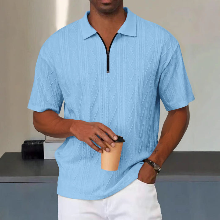 Men's polo with structured zip collar and short sleeves Lune London