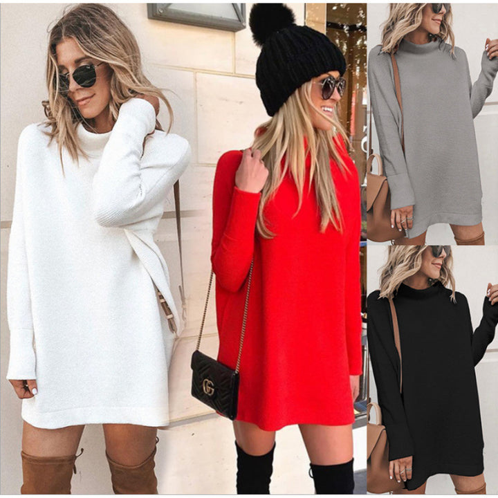 Oversized knitted comfortable dress for women with turtleneck and long sleeves Lune London