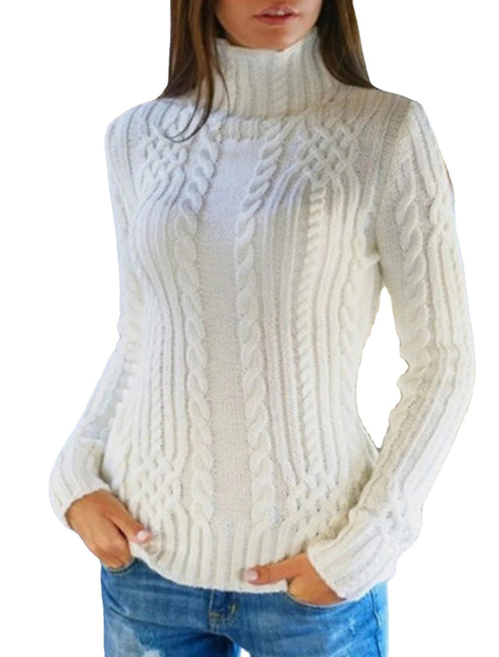 Women's Turtleneck Sweater with Cable Pattern and Comfortable Fit Lune London