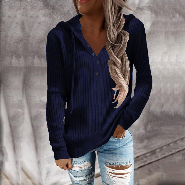 Fashionable ribbed design women's hoodie with button placket Lune London