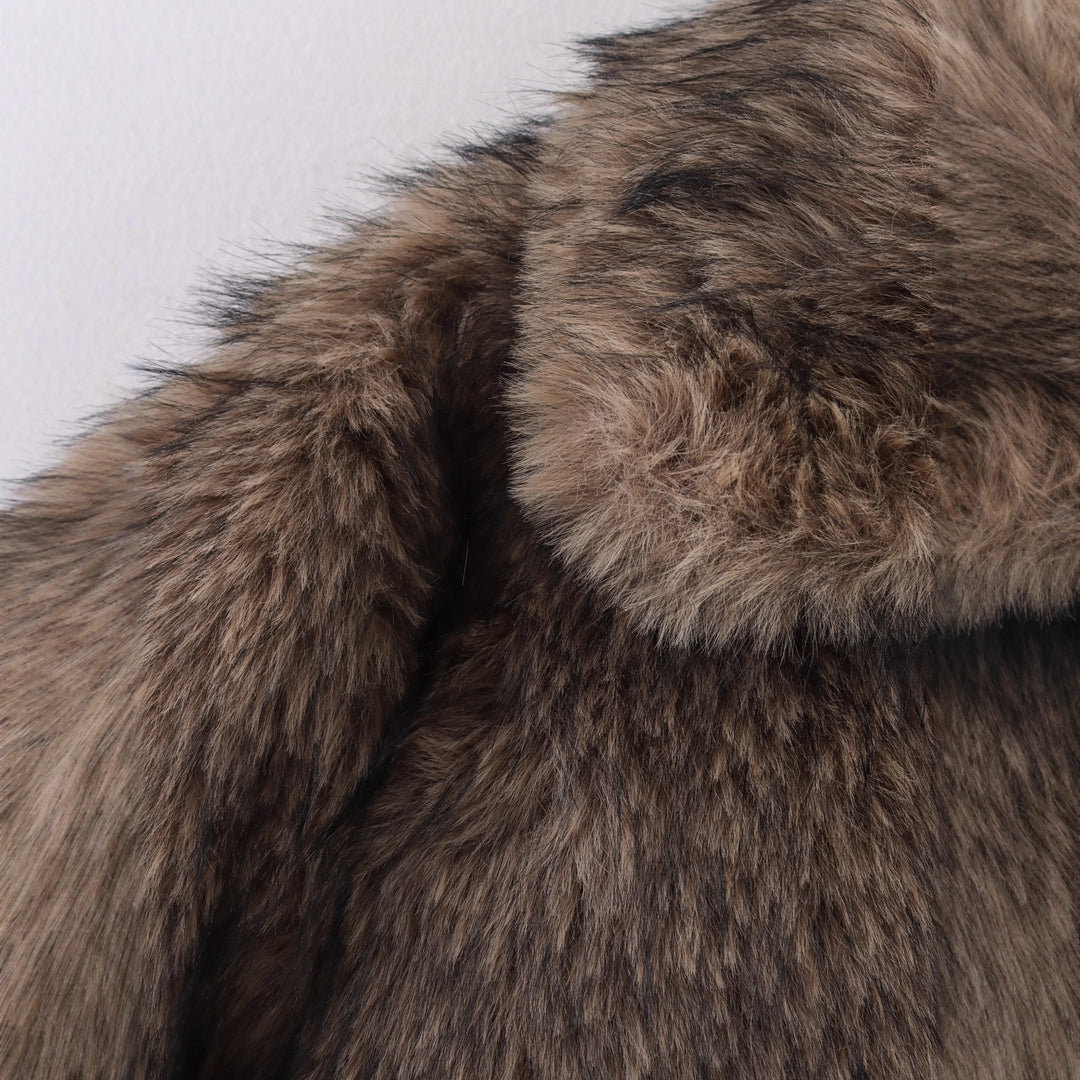 Trendy faux fur jacket for women with asymmetric cut Lune London