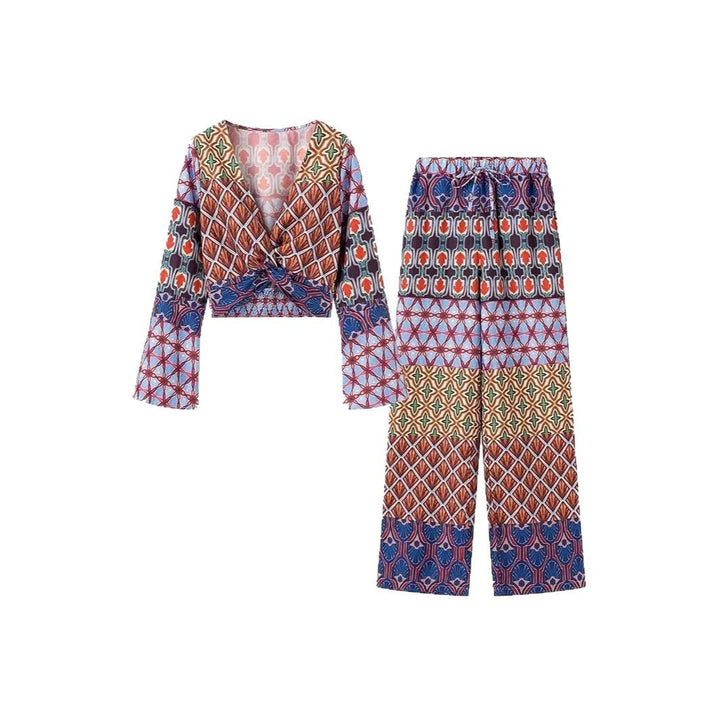 Wide printed pants for women with elastic waist and trendy design Lune London