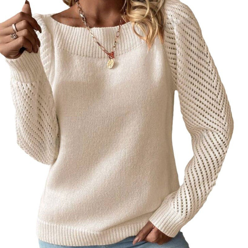 Pull en tricot pour femmes avec des manches trouées à la mode et un col rond Chic & Stil