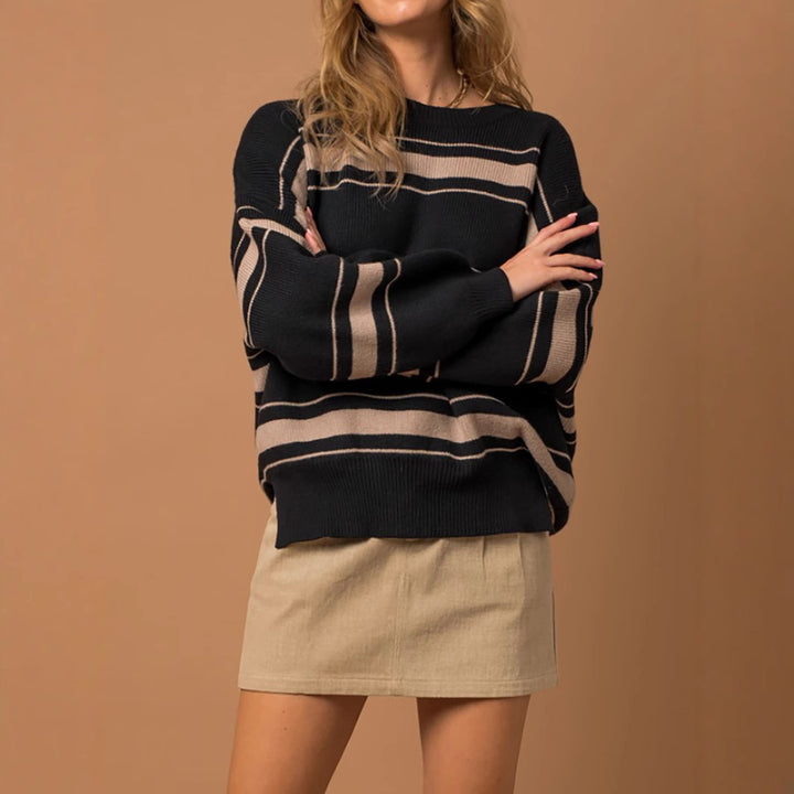 Pull en tricot décontracté pour femmes avec des manches surdimensionnées et des rayures modernes Chic & Stil
