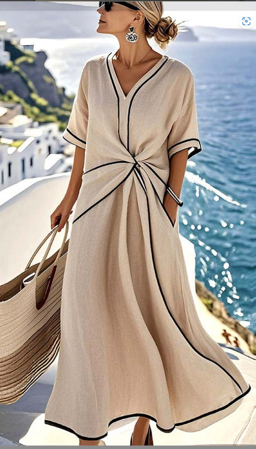 Airy wrap dress for women with side knot and V-neck Lune London