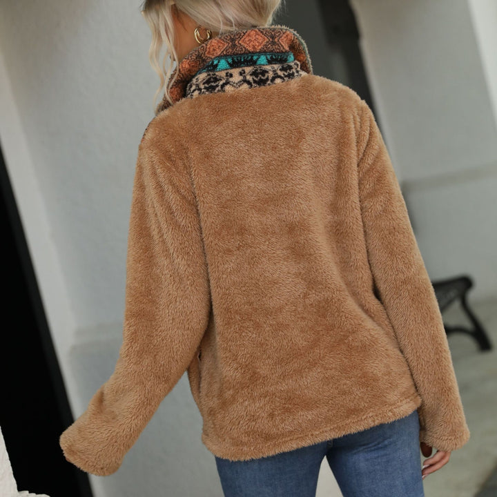 Fleece sweater for women with decorative zipper and modern pattern Lune London