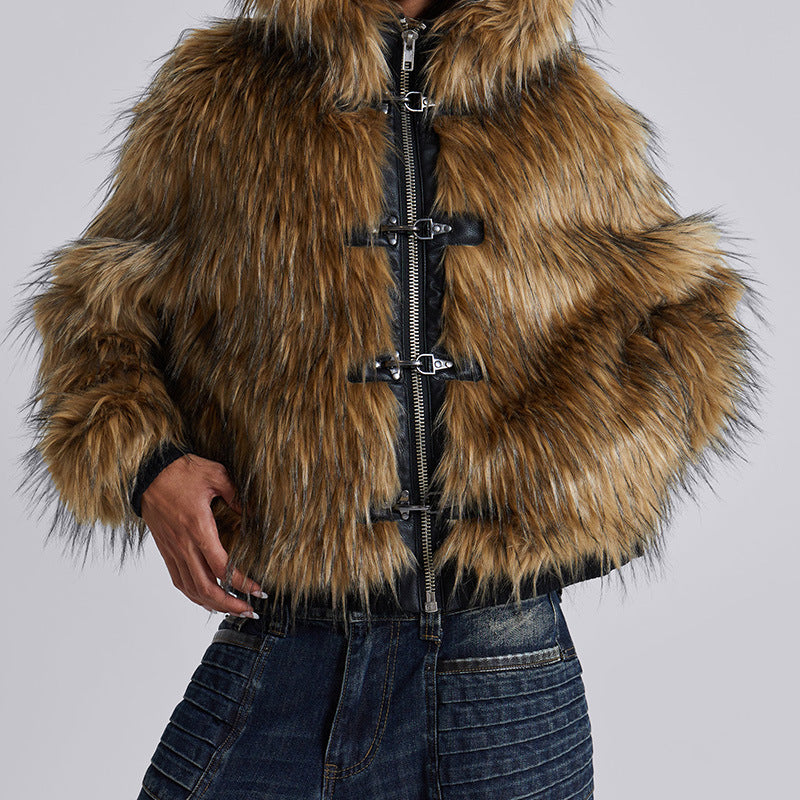 Ladies Clothing in soft printed faux fur with hood Lune London