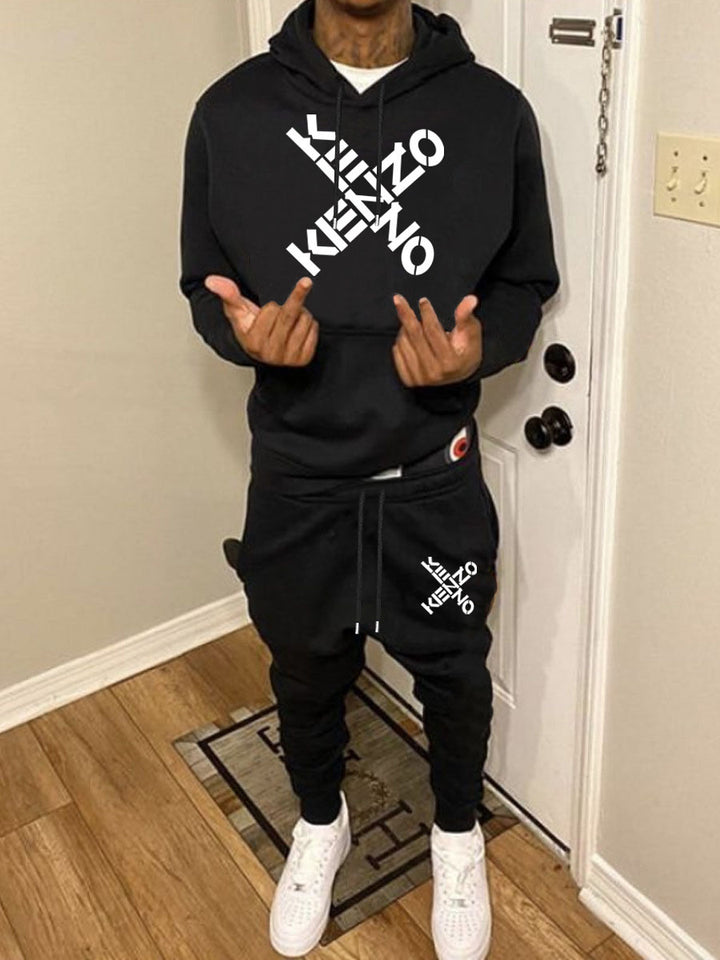 Sporty hoodie and jogger pants set for men with modern inscription Lune London
