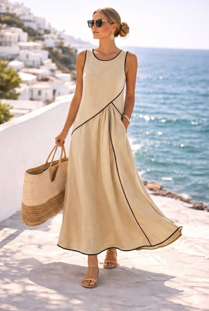 Women’s maxi dress with flowing cut and asymmetric design Lune London