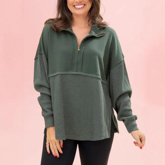 Women's knitted sweater with pattern, half-zip, and wide sleeves Lune London
