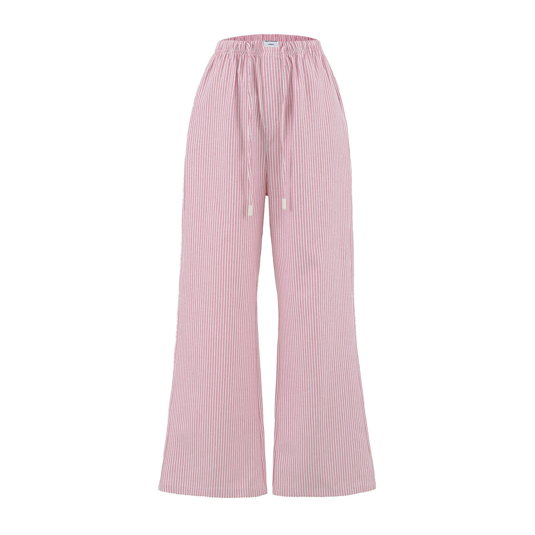 Loose jersey pants for women with a casual striped look featuring an elastic waistband and drawstring Lune London