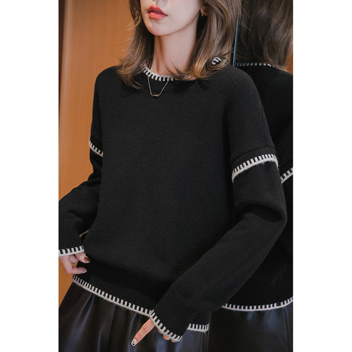 Pull en tricot décontracté pour femmes avec ourlet contrasté et manches douces Chic & Stil