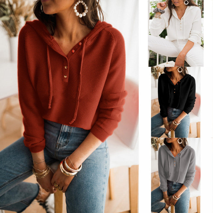 Women's hooded sweatshirt in structured fabric with trendy button details Lune London