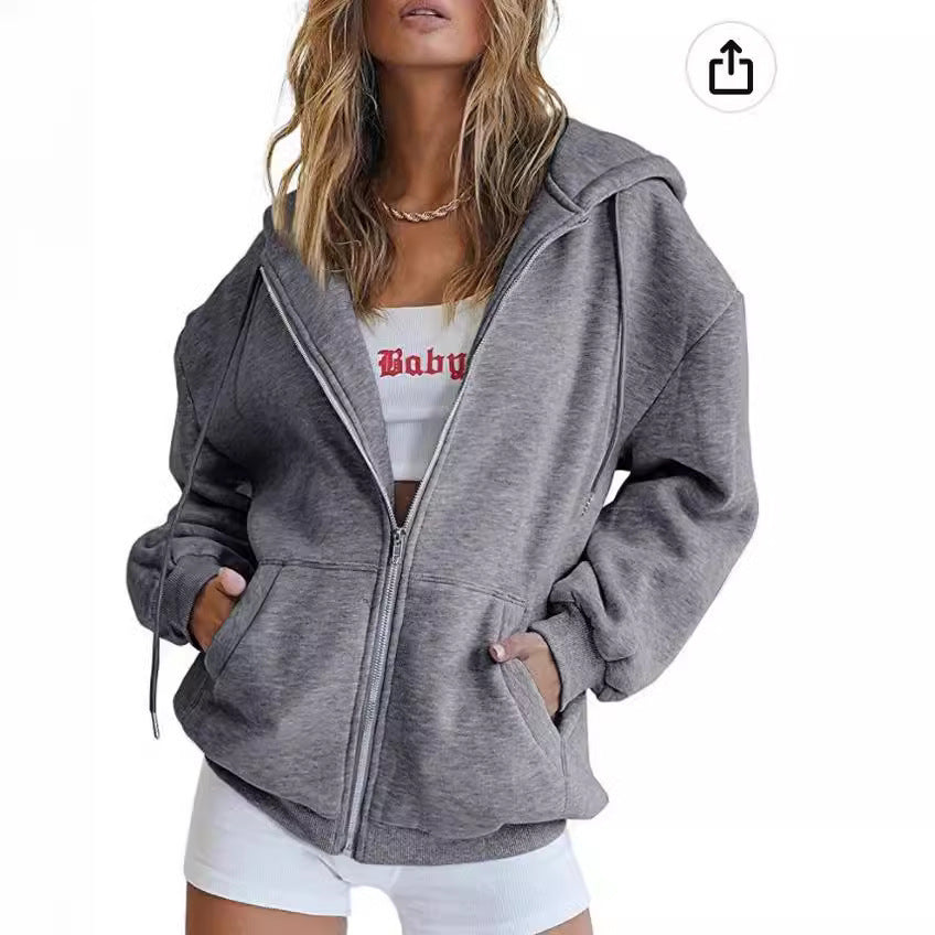 Oversized hooded jacket for women with full zip and practical pockets Lune London