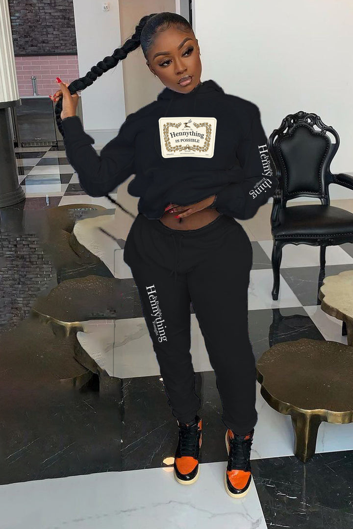 Women's hoodie and jogging pants set with creative statement print Lune London