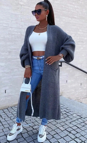 Manteau long en tricot pour femmes avec manches larges et poches Chic & Stil
