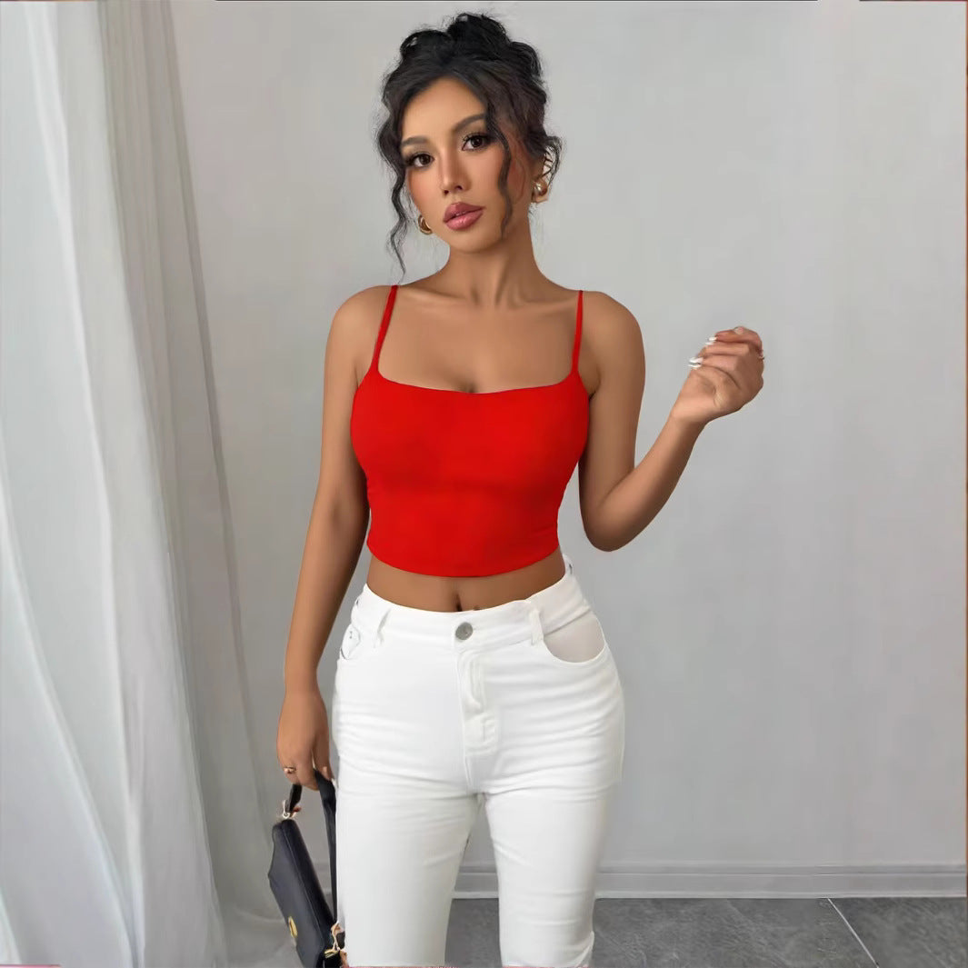 Ladies Fitted Crop Top made of elastic material with spaghetti straps Lune London