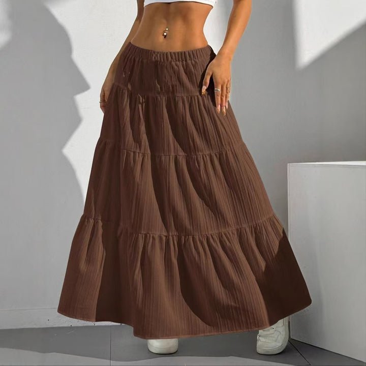 Long ruffled skirt for ladies with elastic waistband and gathers Lune London