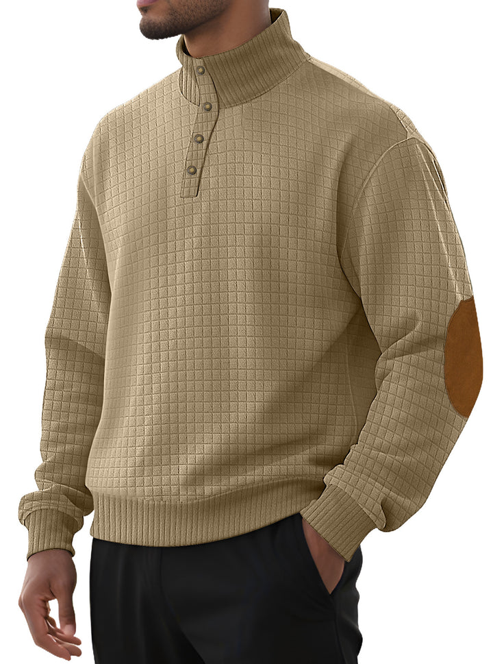 Modern high collar sweater for men with textured design and leather applications Lune London