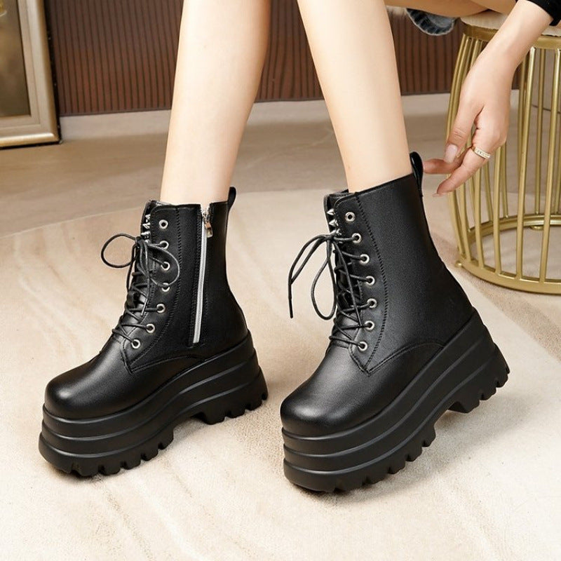 Women’s platform boots with rugged sole profile and high heel Lune London
