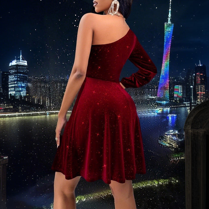 Elegant A-line dress for women with a neckline design and sparkling accents Chic & Stil