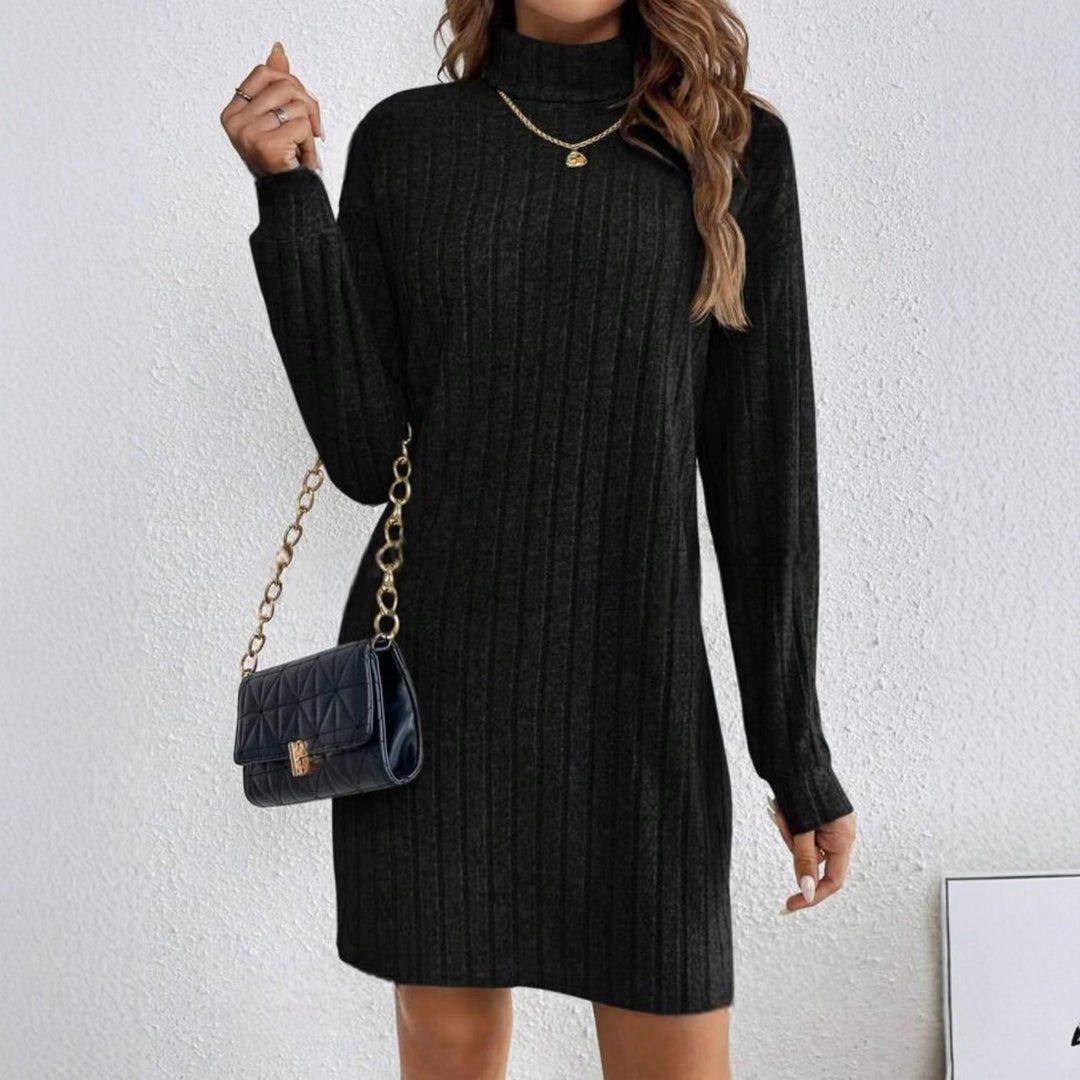 Knit dress for women with turtleneck and ribbed pattern Lune London