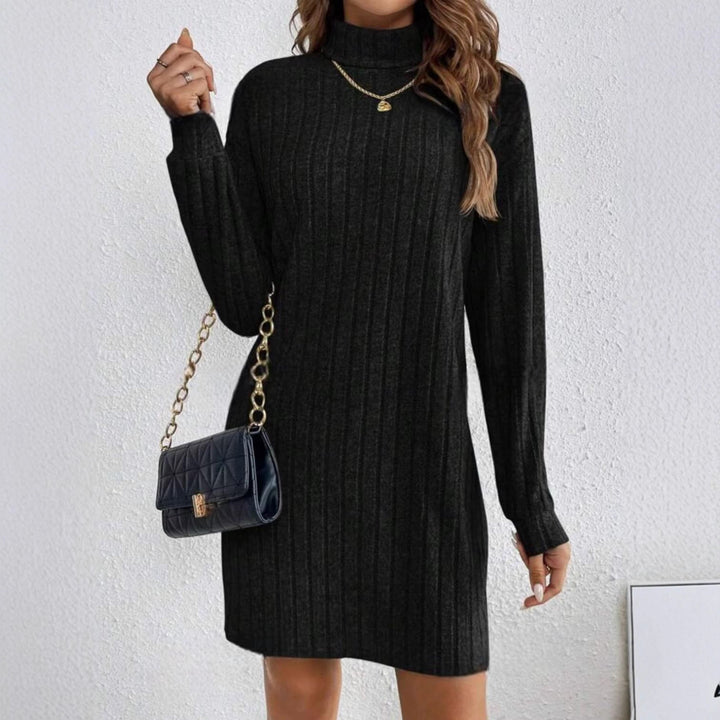 Knit dress for women with turtleneck and ribbed pattern Lune London