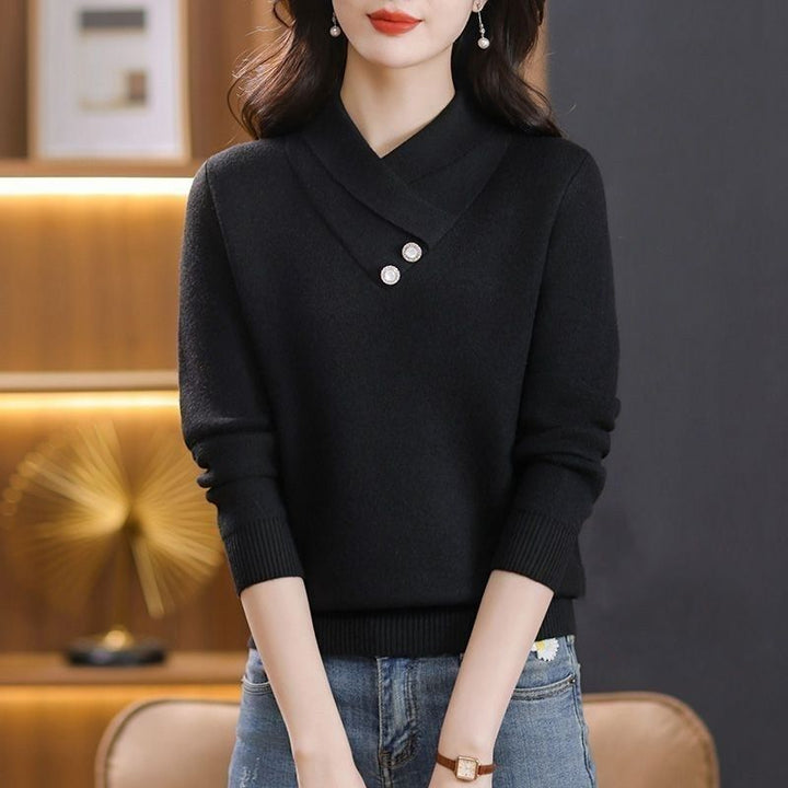 Pull en maille élégant pour femmes avec un chic col en V et des détails de boutons décoratifs Chic & Stil