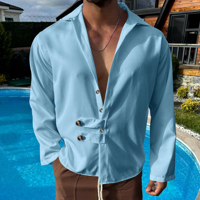Elegant long sleeve shirt for men with asymmetric collar Lune London