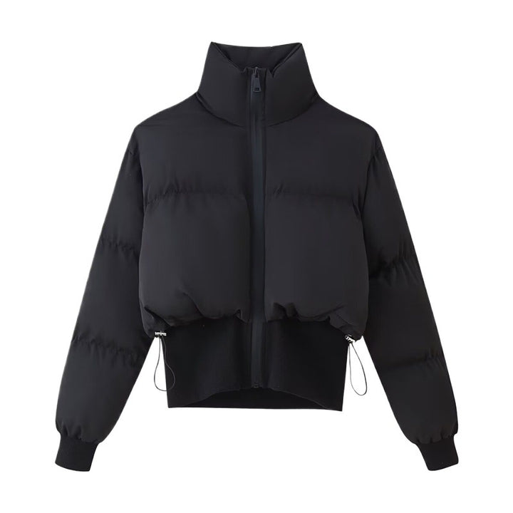 Cropped quilted jacket for women with high collar and adjustable hem Lune London