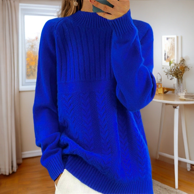 Knitted sweater for women with creative twisted pattern and high collar Lune London