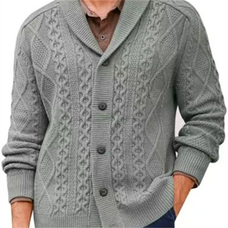 Men's knitted jacket with a clear braid pattern and a modern high collar Lune London